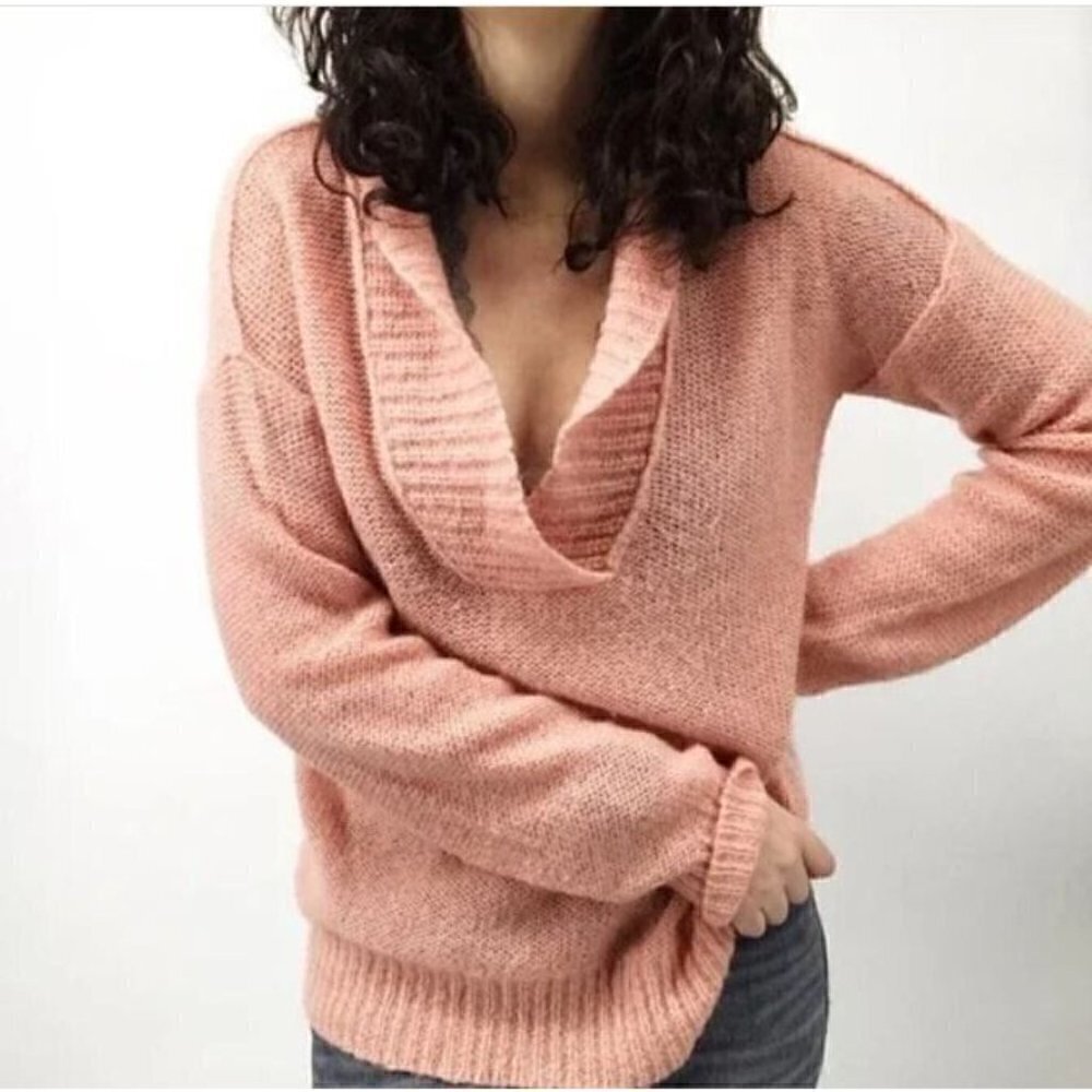 J Crew Womens Medium Dolce Popover Sweater Shawl Collar Mohair Pink Lightweight